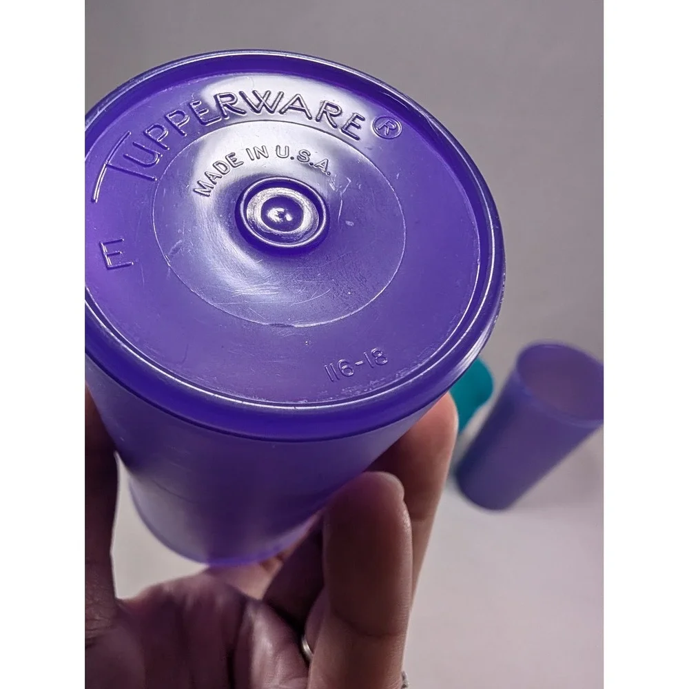 Tupperware Tumblers Set of 4 Jewel Tones Purple Pink Teal 116-18 Made in USA 6in